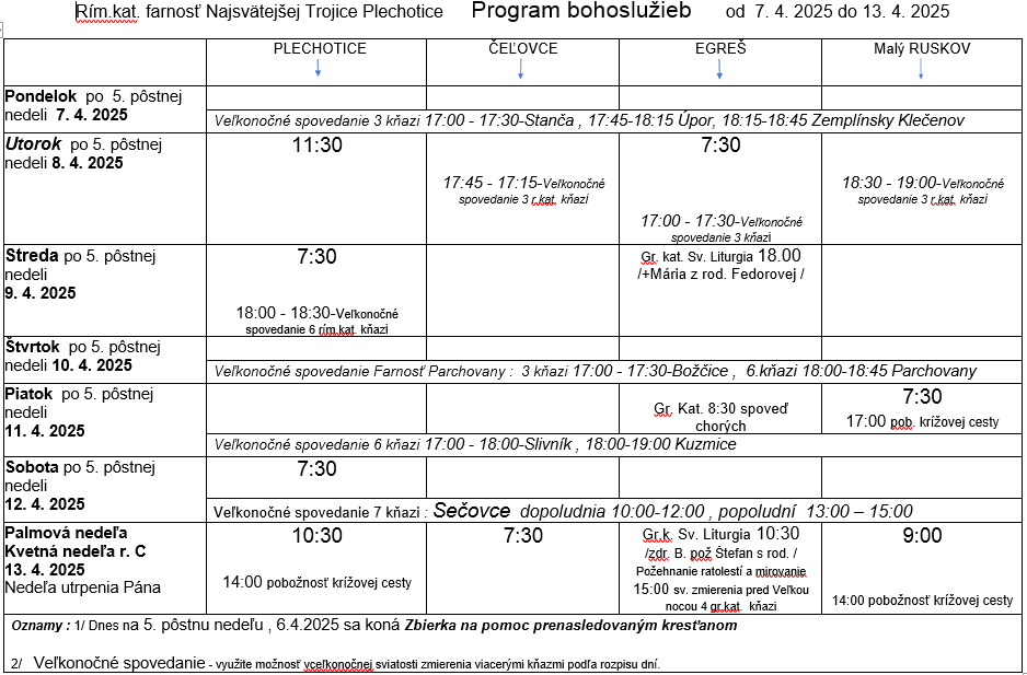 Fotka - Program bohoslužieb týždeň od 07.04.2025 do 13.04.2025