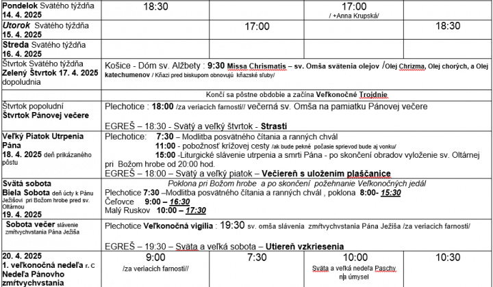 Fotka - Program bohoslužieb týždeň od 14.04.2025 do 20.04.2025