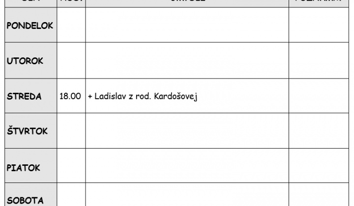 Fotka - Bohoslužobný poriadok 01.06.2025-08.06.2025