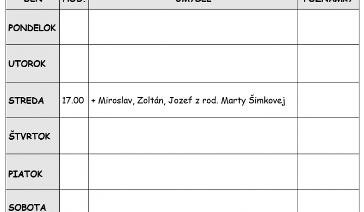 Fotka - Bohoslužobný poriadok 02.11.2025-09.11.2025