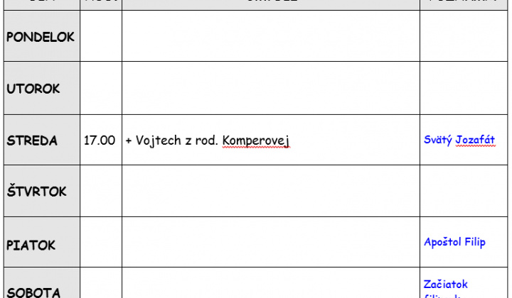 Fotka - Bohoslužobný poriadok 10.11.2025-16.11.2025