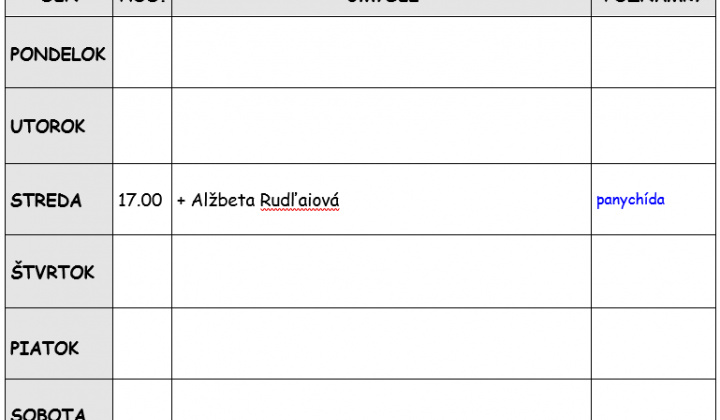 Fotka - Bohoslužobný poriadok 24.11.2025-30.11.2025