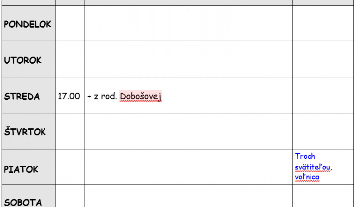 Fotka - Bohoslužobný poriadok 26.01.2026-01.02.2026