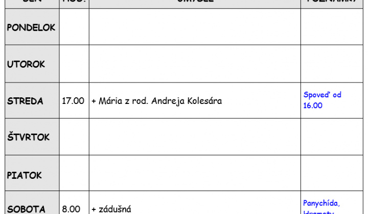 Fotka - Bohoslužobný poriadok 02.02.2026-08.02.2026