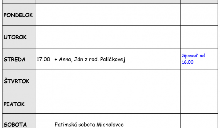 Fotka - Bohoslužobný poriadok 02.03.2026-08.03.2026