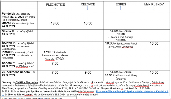 Fotka - Program bohoslužieb týždeň od 23.03.2026 do 29.03.2026
