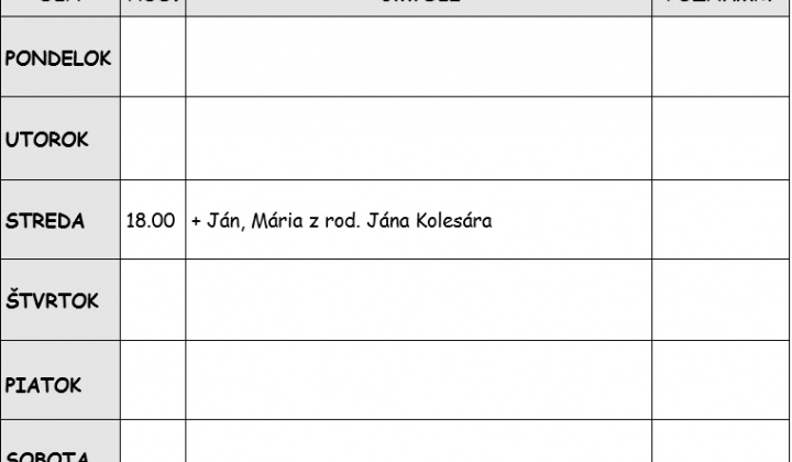Fotka - Bohoslužobný poriadok 27.07.2026-02.08.2026