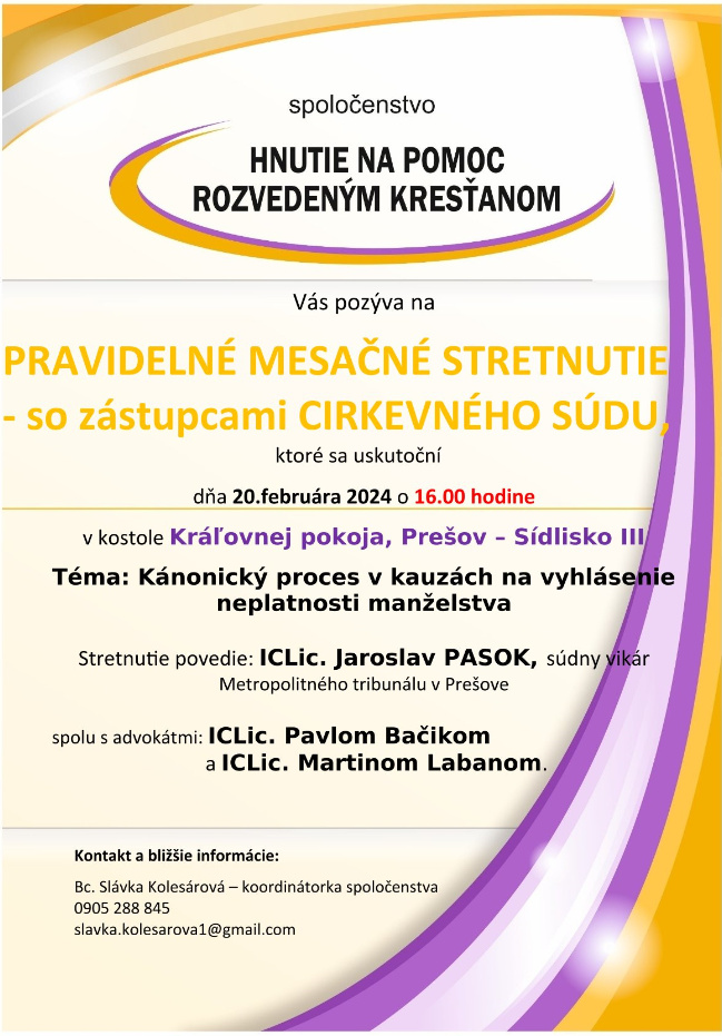 Fotka - Pozvánka -Hnutie na pomoc rozvedeným kresťanom